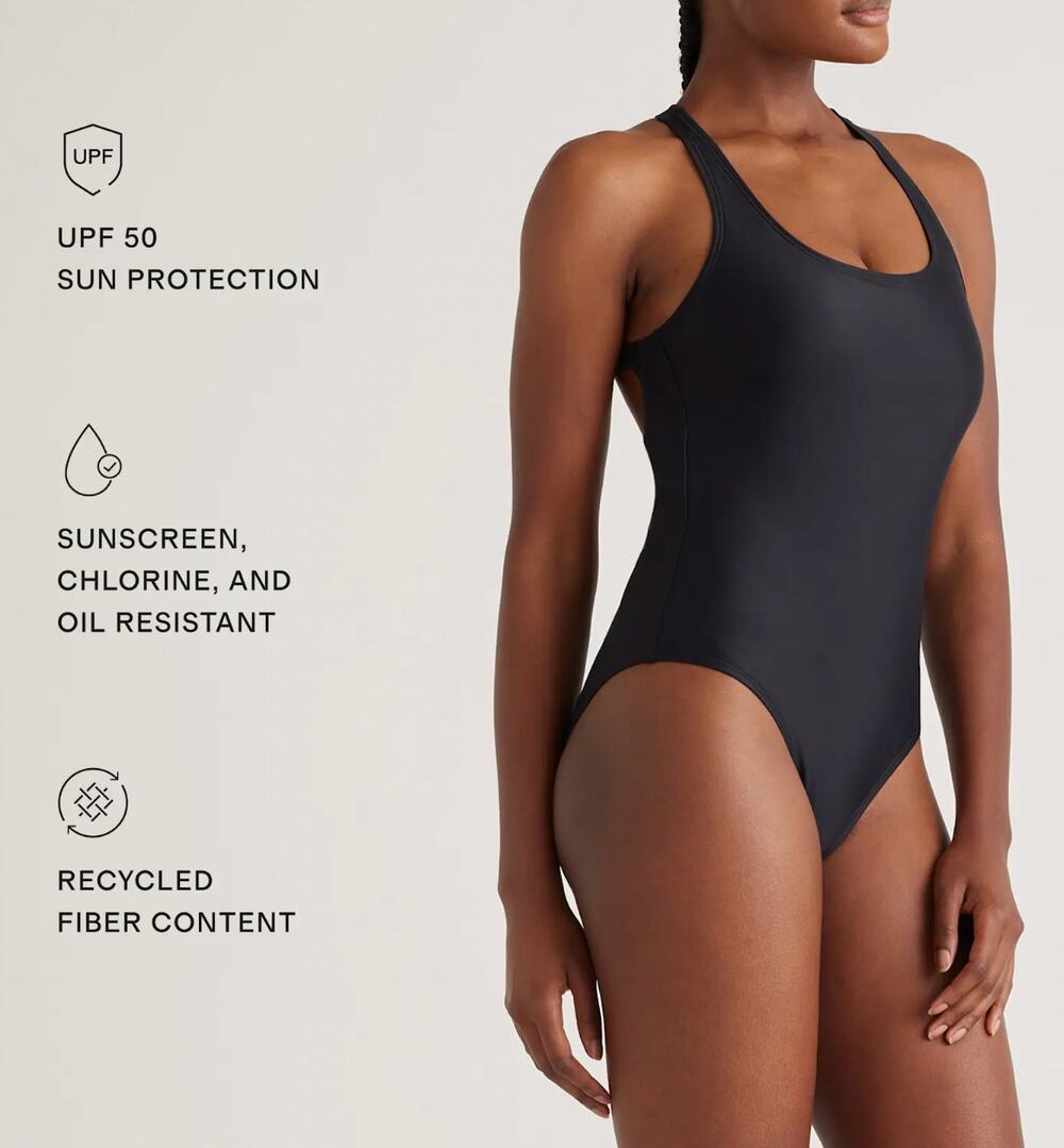NEW Quince Italian Cross-Back One-Piece Swimsuit Black Bathingsuit Women's L
